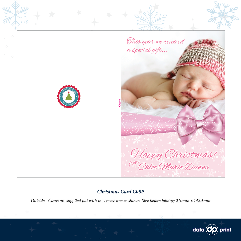 C05P Christmas Card - Pink Bow