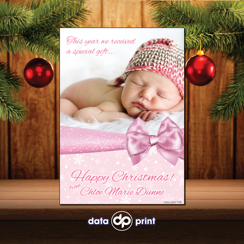 C05P Christmas Card - Pink Bow