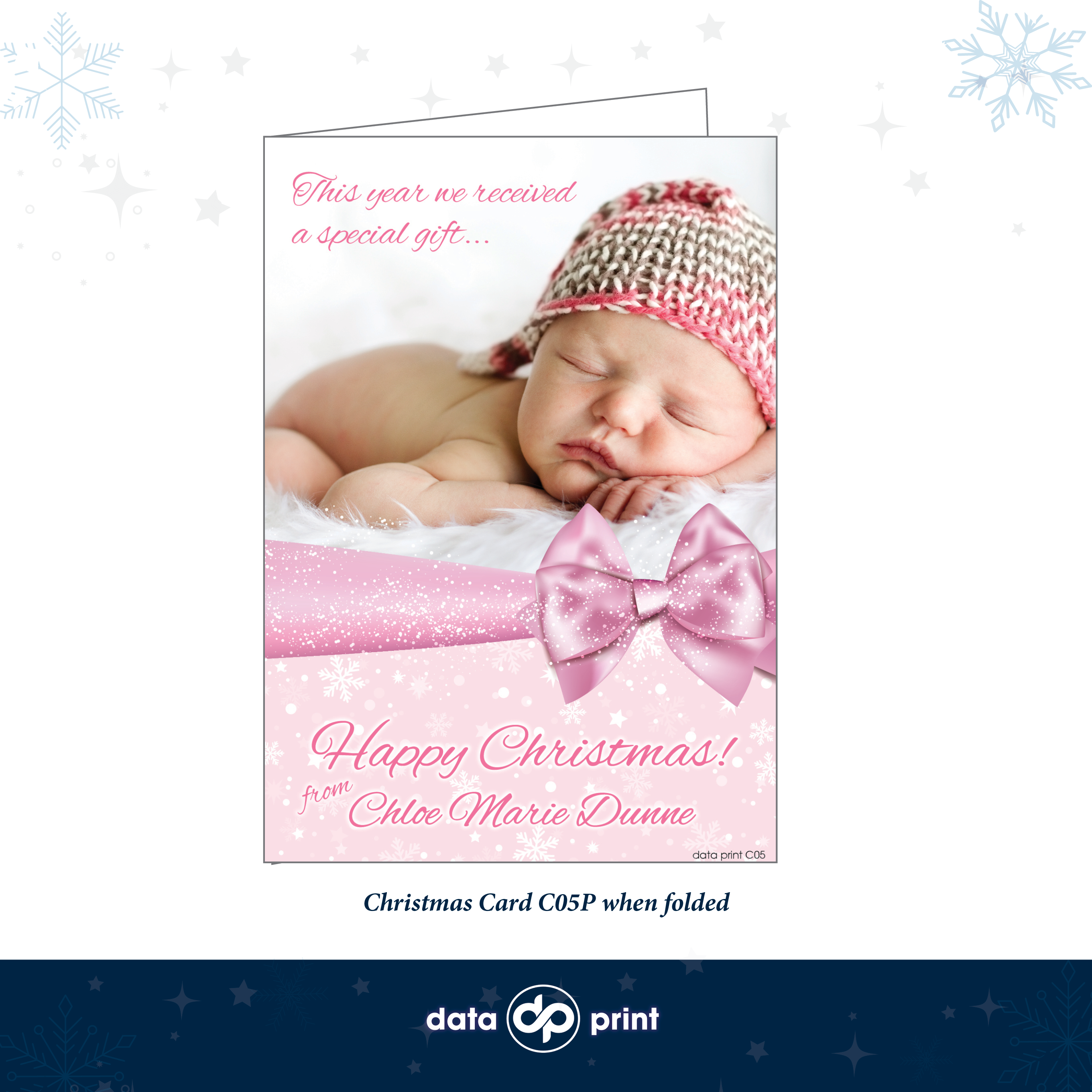 C05P Christmas Card - Pink Bow