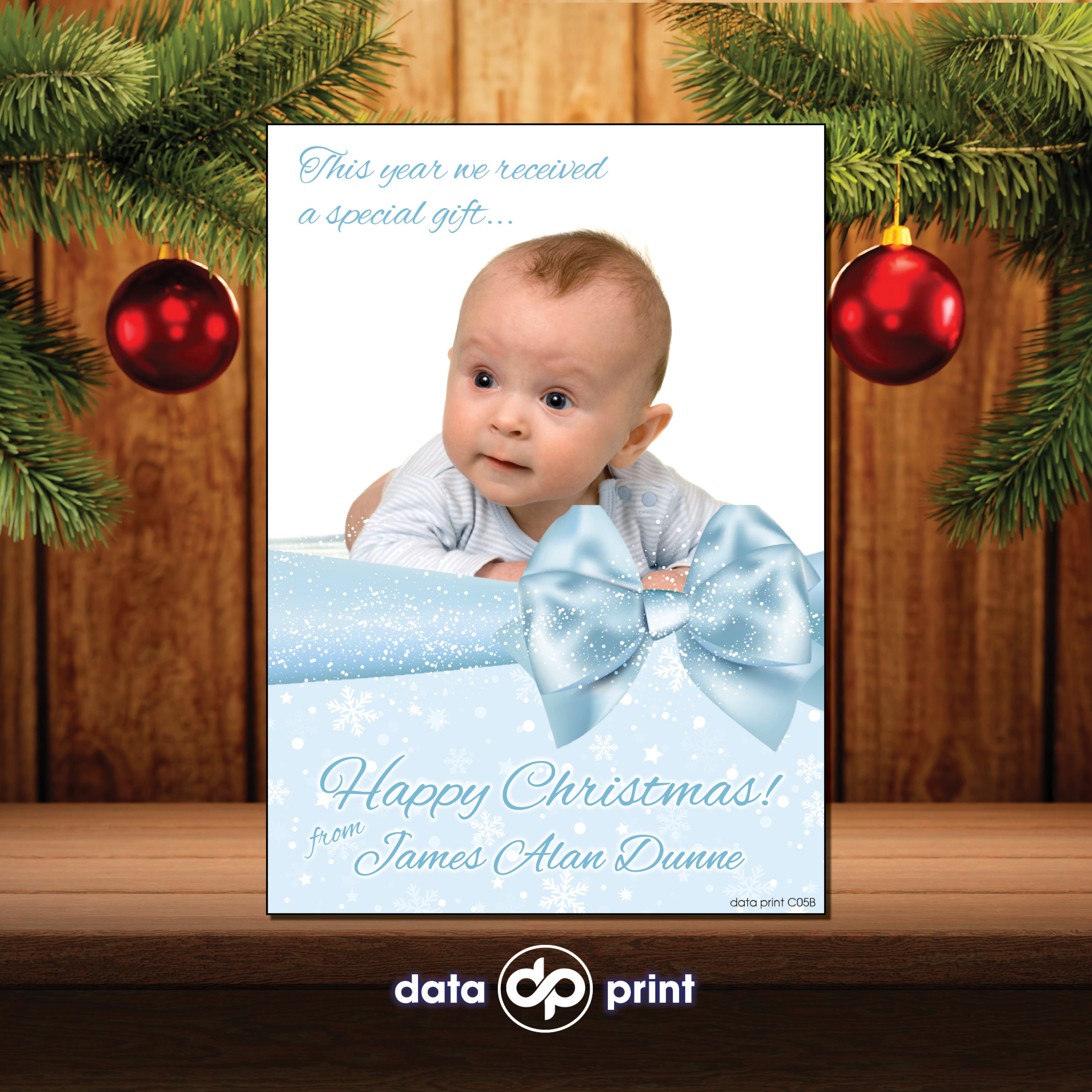 C05B Christmas Card - Blue Bow