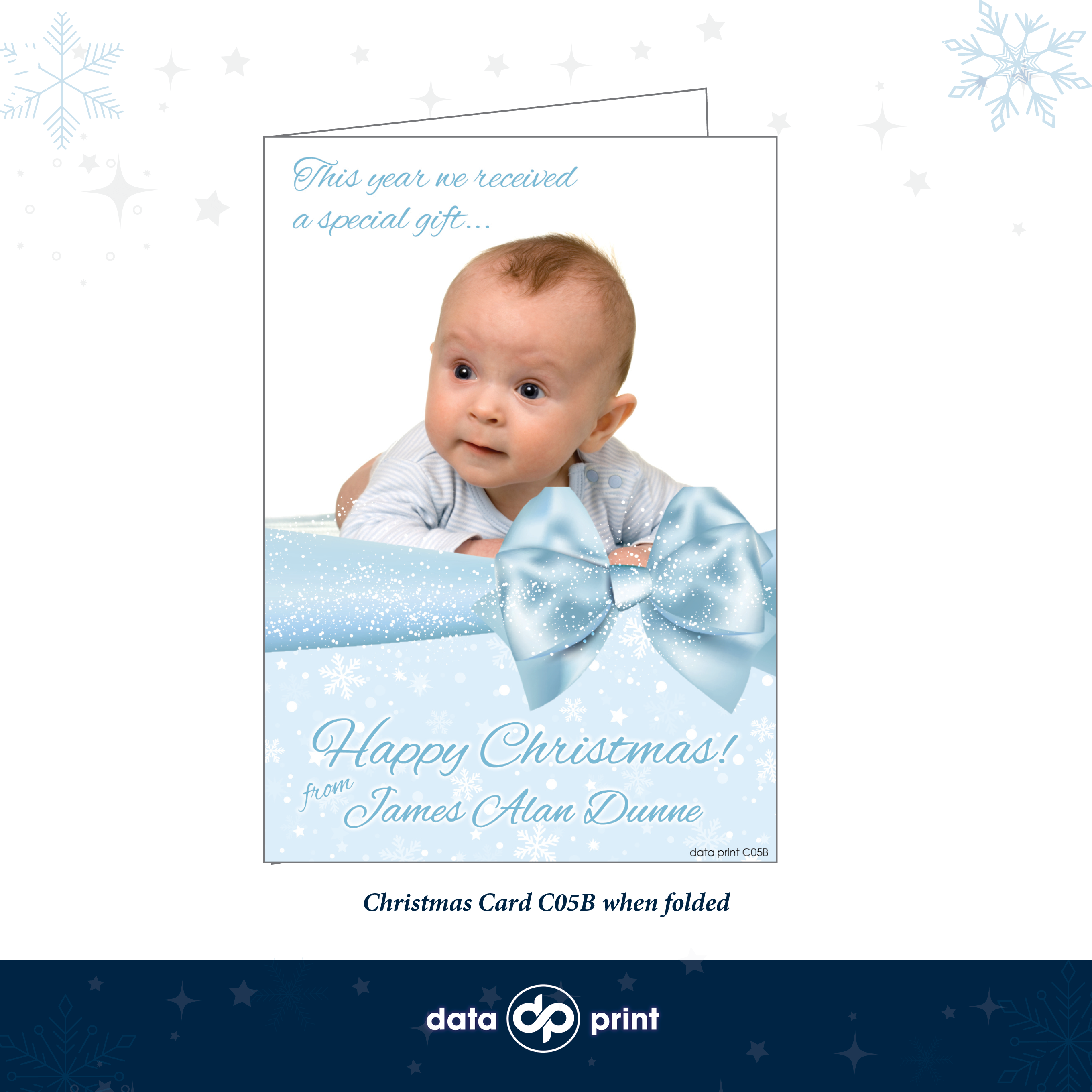 C05B Christmas Card - Blue Bow